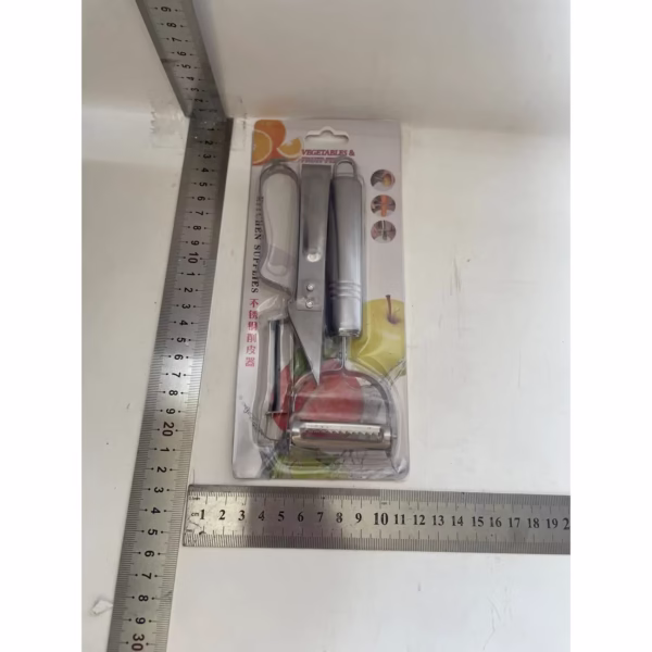 Accesorii de Curatat Decojit Fructe Legume, Flippy, Set 3 Piese, Feliator Cutit Decojitor, Legume si Fructe, din Otel Inoxidabil, cu Maner, Argintiu - imagine 4
