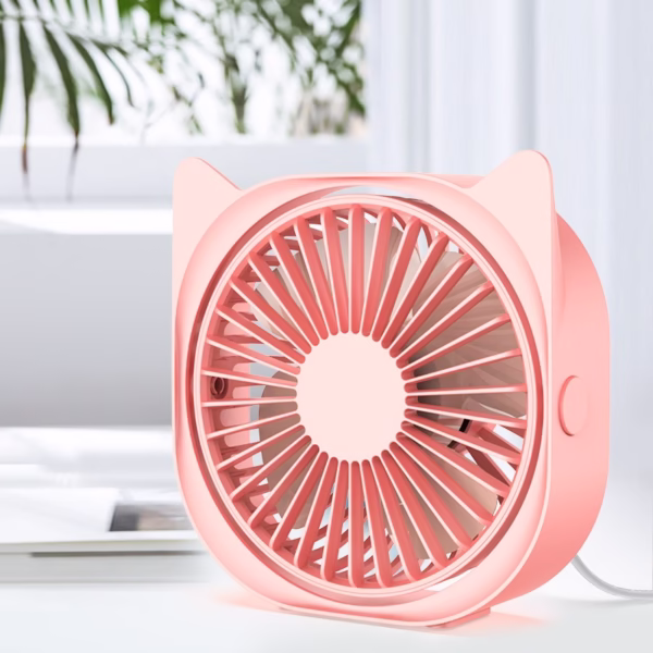 Mini ventilator pentru birou cu usb, Flippy, rotire 360 grade, 3 viteze, 13.5 x 12,8 cm, Roz - imagine 2