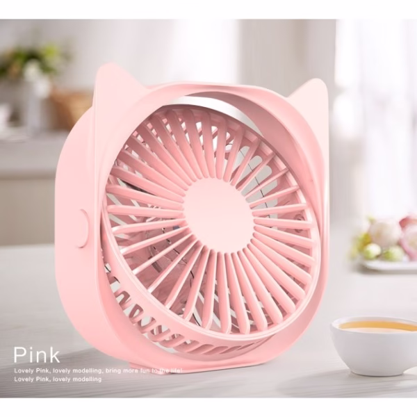 Mini ventilator pentru birou cu usb, Flippy, rotire 360 grade, 3 viteze, 13.5 x 12,8 cm, Roz - imagine 3