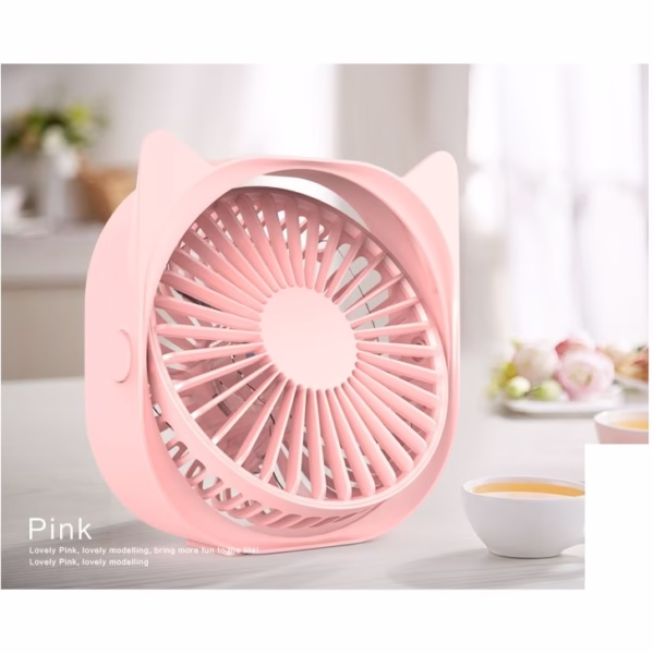 Mini ventilator pentru birou cu usb, Flippy, rotire 360 grade, 3 viteze, 13.5 x 12,8 cm, Roz - imagine 4