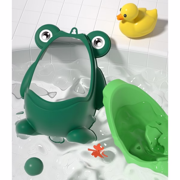 Pisoar pentru Baieti, Flippy, 0-8 Ani, in Forma de Broasca, Perie Inclusa, Montare pe Perete, Carlig Autoadeziv Inclus, 29 x 22.5 cm, Verde - imagine 6