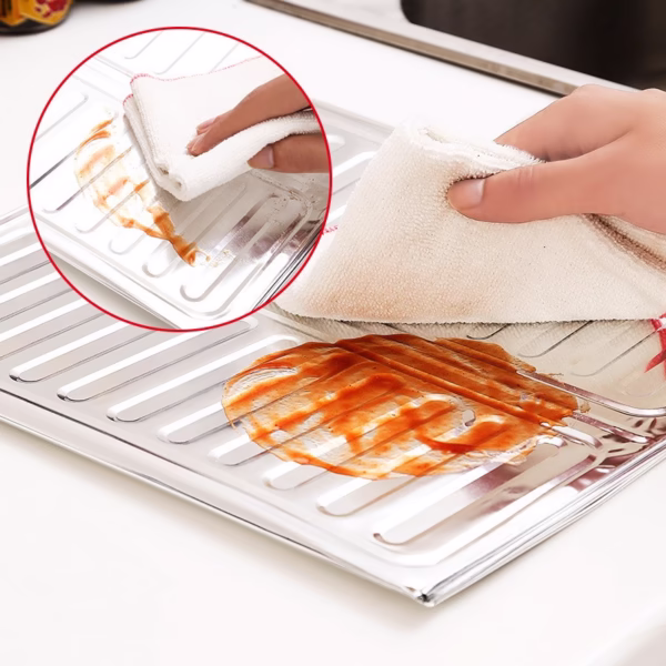 Placa de Protectie pentru Aragaz, Flippy, din Aluminiu, Placa de Protectie Anti Stropi, Pliabila, Usor de Curatat, 32.5 x 84 cm, Gri - imagine 3