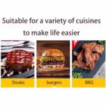 Presa Manuala pentru Carne, Flippy, din Aliaj de Aluminiu, Maner din Lemn, Presa pentru Burgeri, Usor de Curatat si Folosit, Patrata, 16x16x6 cm, Gri - imagine 5