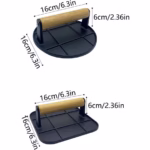 Presa Manuala pentru Carne, Flippy, din Aliaj de Aluminiu, Maner din Lemn, Presa pentru Burgeri, Usor de Curatat si Folosit, Patrata, 16x16x6 cm, Neagra - imagine 5