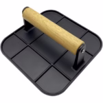 Presa Manuala pentru Carne, Flippy, din Aliaj de Aluminiu, Maner din Lemn, Presa pentru Burgeri, Usor de Curatat si Folosit, Patrata, 16x16x6 cm, Neagra