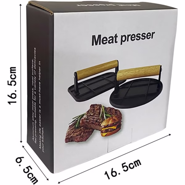 Presa Manuala pentru Carne, Flippy, din Aliaj de Aluminiu, Maner din Lemn, Presa pentru Burgeri, Usor de Curatat si Folosit, Patrata, 16x16x6 cm, Neagra - imagine 8