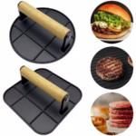 Presa Manuala pentru Carne, Flippy, din Aliaj de Aluminiu, Maner din Lemn, Presa pentru Burgeri, Usor de Curatat si Folosit, Rotunda, 16x16x6 cm, Neagra - imagine 4