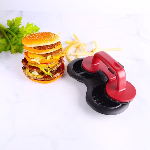 Presa dubla pentru hamburgeri 2 in 1, forma si presa, cu maner, material ABS, 20x10 cm, 140 g, negru - imagine 2
