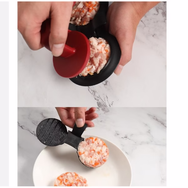 Presa dubla pentru hamburgeri 2 in 1, forma si presa, cu maner, material ABS, 20x10 cm, 140 g, negru - imagine 4