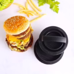 Presa dubla pentru hamburgeri 2 in 1, forma si presa, doua dimensiuni, cu maner, usor de curatat si folosit, material ABS, 100 de foi hartie de copt incluse, 13x13.5x7 cm, fara lipire, neagra - imagine 5