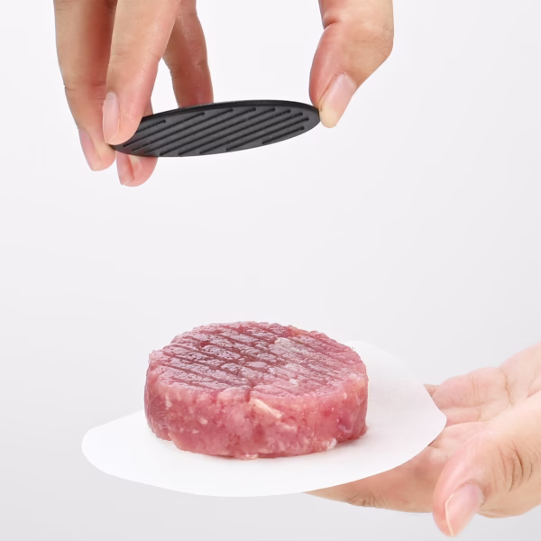 Presa dubla pentru hamburgeri 2 in 1, forma si presa, doua dimensiuni, cu maner, usor de curatat si folosit, material ABS, 100 de foi hartie de copt incluse, 13x13.5x7 cm, fara lipire, neagra - imagine 7