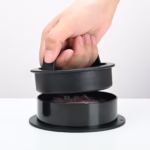 Presa dubla pentru hamburgeri 2 in 1, forma si presa, doua dimensiuni, cu maner, usor de curatat si folosit, material ABS, 100 de foi hartie de copt incluse, 13x13.5x7 cm, fara lipire, neagra - imagine 9