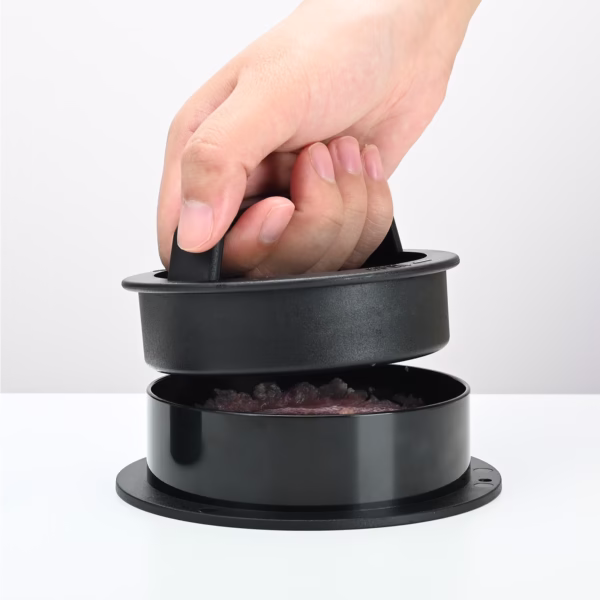 Presa dubla pentru hamburgeri 2 in 1, forma si presa, doua dimensiuni, cu maner, usor de curatat si folosit, material ABS, 100 de foi hartie de copt incluse, 13x13.5x7 cm, fara lipire, neagra - imagine 9