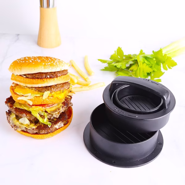 Presa dubla pentru hamburgeri 3 in 1, forma si presa, cu maner, usor de curatat si folosit, 13x13x7 cm, fara lipire, neagra - imagine 3