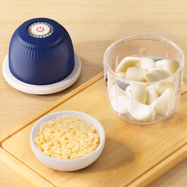 Tocator Electric pentru Bucatarie, Flippy, Model Presa Electrica pentru Legume Fructe Carne Umpluturi Sosuri, Otel Inoxidabil, 14 x 10.5 x 10.5 cm, 350 ml, Albastru Inchis - imagine 3