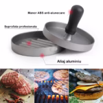 Presa manuala pentru burgeri Flippy, material ABS si aluminiu, forma si presa, usor de curatat si folosit, 11.7 x 8.5 cm, gri - imagine 3