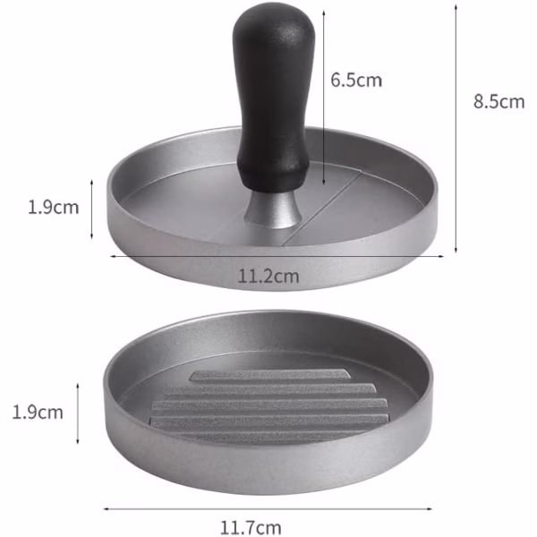 Presa manuala pentru burgeri Flippy, material ABS si aluminiu, forma si presa, usor de curatat si folosit, 11.7 x 8.5 cm, gri - imagine 4