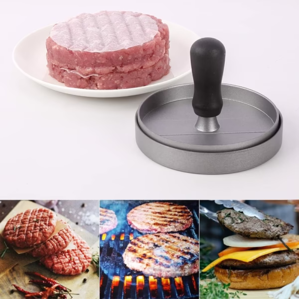 Presa manuala pentru burgeri Flippy, material ABS si aluminiu, forma si presa, usor de curatat si folosit, 11.7 x 8.5 cm, gri - imagine 6