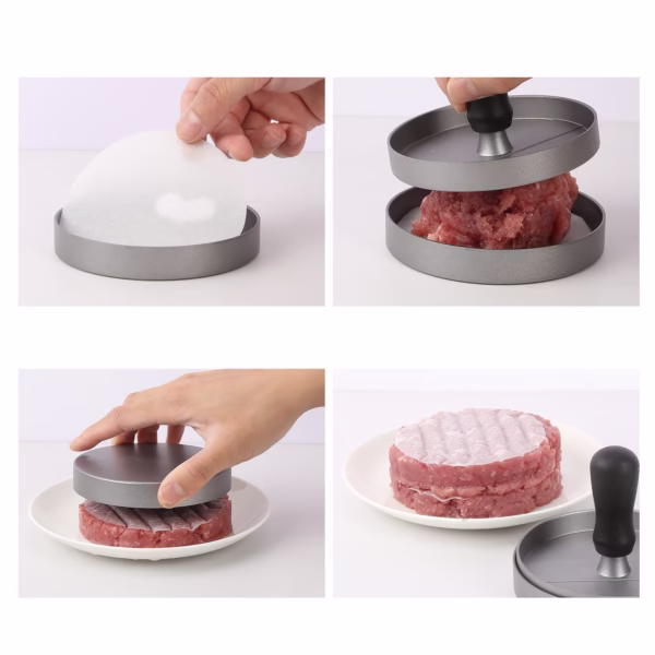Presa manuala pentru burgeri Flippy, material ABS si aluminiu, forma si presa, usor de curatat si folosit, 11.7 x 8.5 cm, gri - imagine 8
