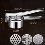 Presa Storcator pentru Fructe si Legume, Flippy, Zdrobitor Manual, Inox, 3 Discuri Interschimbabile, Usor de Stors si de Curatat, Ergonomic, 26.5 x 9.8 x 9.5 cm Argintiu - imagine 2
