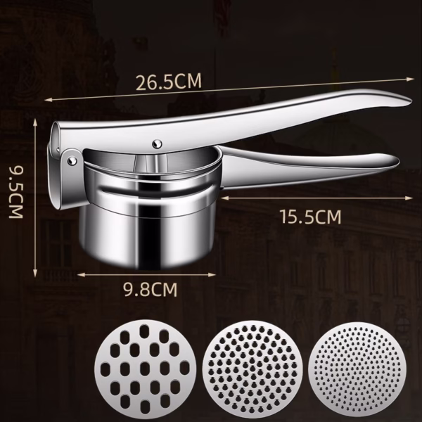 Presa Storcator pentru Fructe si Legume, Flippy, Zdrobitor Manual, Inox, 3 Discuri Interschimbabile, Usor de Stors si de Curatat, Ergonomic, 26.5 x 9.8 x 9.5 cm Argintiu - imagine 2
