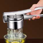 Presa Storcator pentru Fructe si Legume, Flippy, Zdrobitor Manual, Inox, 3 Discuri Interschimbabile, Usor de Stors si de Curatat, Ergonomic, 26.5 x 9.8 x 9.5 cm Argintiu - imagine 5