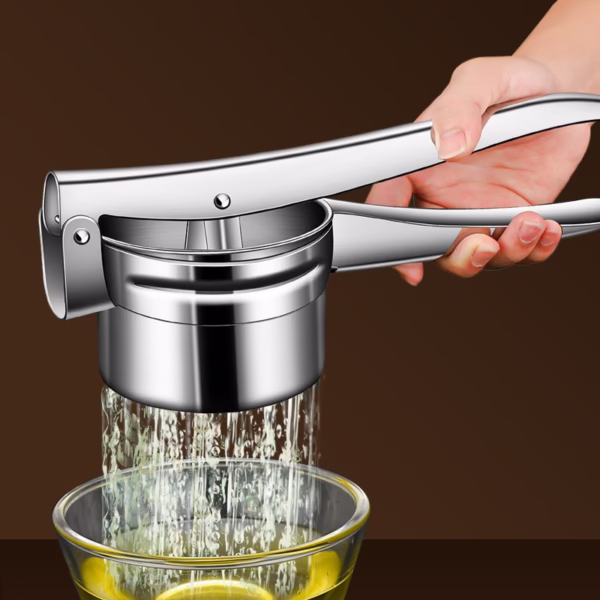 Presa Storcator pentru Fructe si Legume, Flippy, Zdrobitor Manual, Inox, 3 Discuri Interschimbabile, Usor de Stors si de Curatat, Ergonomic, 26.5 x 9.8 x 9.5 cm Argintiu - imagine 5