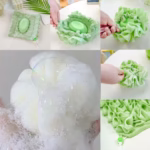 Prosop de Baie, Flippy, 2in1, cu Burete din Plasa, 17 x 17 cm, Verde - imagine 4