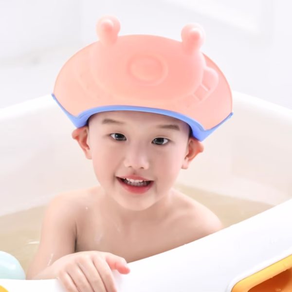 Viziera de Protectie Baie Pentru Copii, Fippy, Model Broasca, Dimensiune ajustabila, Durabil, Usor de curatat, Impotriva Samponului, pentru Ochi si Urechi, TPE+PP, 24x23 cm, Roz - imagine 4