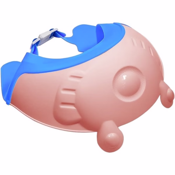 Viziera de Protectie Baie Pentru Copii, Fippy, Model Broasca, Dimensiune ajustabila, Durabil, Usor de curatat, Impotriva Samponului, pentru Ochi si Urechi, TPE+PP, 24x23 cm, Roz - imagine 5