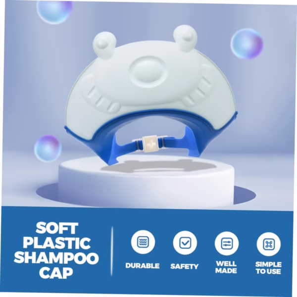 Viziera de Protectie Baie Pentru Copii, Fippy, Model Broasca, Dimensiune ajustabila, Durabil, Usor de curatat, Impotriva Samponului, pentru Ochi si Urechi, TPE+PP, 24x23 cm, Albastru - imagine 4