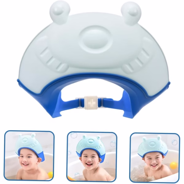 Viziera de Protectie Baie Pentru Copii, Fippy, Model Broasca, Dimensiune ajustabila, Durabil, Usor de curatat, Impotriva Samponului, pentru Ochi si Urechi, TPE+PP, 24x23 cm, Albastru - imagine 7
