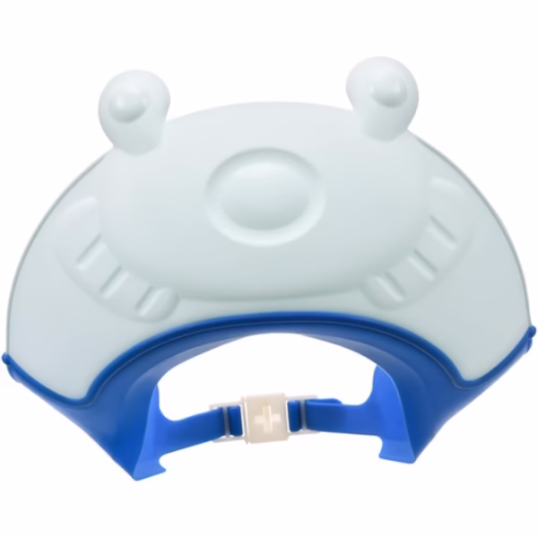Viziera de Protectie Baie Pentru Copii, Fippy, Model Broasca, Dimensiune ajustabila, Durabil, Usor de curatat, Impotriva Samponului, pentru Ochi si Urechi, TPE+PP, 24x23 cm, Albastru - imagine 1
