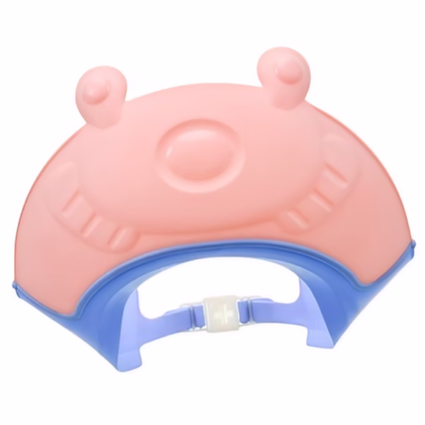 Viziera de Protectie Baie Pentru Copii, Fippy, Model Broasca, Dimensiune ajustabila, Durabil, Usor de curatat, Impotriva Samponului, pentru Ochi si Urechi, TPE+PP, 24x23 cm, Roz - imagine 1
