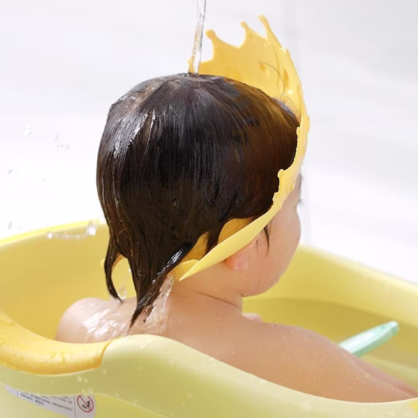 Viziera de Protectie Baie Pentru Copii, Fippy, Model Coroana, Dimensiune ajustabila, Durabil, Usor de curatat, Impotriva Samponului, pentru Ochi si Urechi, TPE+PP, Galbena - imagine 2
