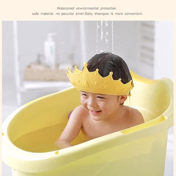 Viziera de Protectie Baie Pentru Copii, Fippy, Model Coroana, Dimensiune ajustabila, Durabil, Usor de curatat, Impotriva Samponului, pentru Ochi si Urechi, TPE+PP, Galbena - imagine 5