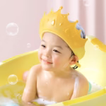 Viziera de Protectie Baie Pentru Copii, Fippy, Model Coroana, Dimensiune ajustabila, Durabil, Usor de curatat, Impotriva Samponului, pentru Ochi si Urechi, TPE+PP, Galbena - imagine 8
