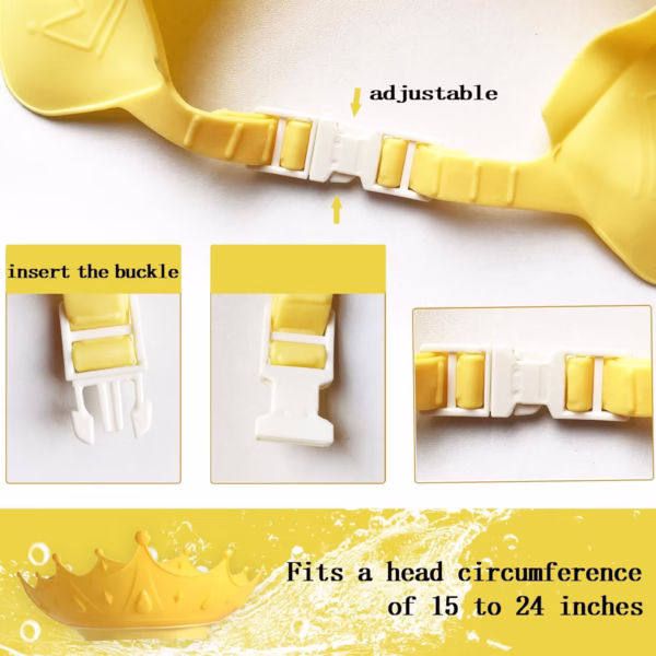 Viziera de Protectie Baie Pentru Copii, Fippy, Model Coroana, Dimensiune ajustabila, Durabil, Usor de curatat, Impotriva Samponului, pentru Ochi si Urechi, TPE+PP, Galbena - imagine 10