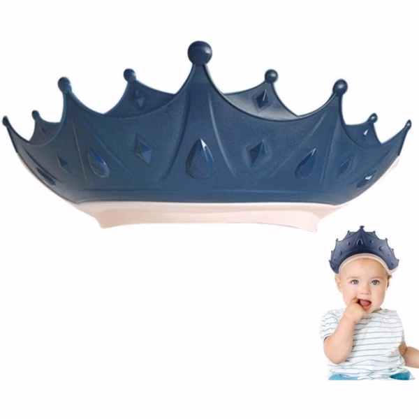 Viziera de Protectie Baie Pentru Copii, Fippy, Model Coroana, Dimensiune ajustabila, Durabil, Usor de curatat, Impotriva Samponului, pentru Ochi si Urechi, TPE+PP, 15x13 cm, Albastru Inchis - imagine 7