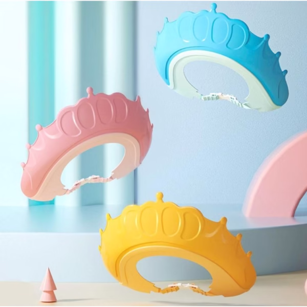 Viziera de Protectie Baie Pentru Copii, Fippy, Model Coronita, Dimensiune ajustabila, Durabil, Usor de curatat, Impotriva Samponului, pentru Ochi si Urechi, TPE+PP, 24x22 cm, Roz - imagine 3