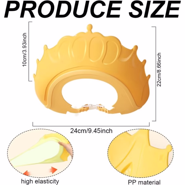 Viziera de Protectie Baie Pentru Copii, Fippy, Model Coronita, Dimensiune ajustabila, Durabil, Usor de curatat, Impotriva Samponului, pentru Ochi si Urechi, TPE+PP, 24x22 cm, Galben - imagine 7