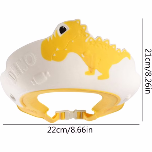 Viziera de Protectie Baie Pentru Copii, Fippy, Model Dinozaur, Dimensiune ajustabila, Durabil, Usor de curatat, Impotriva Samponului, pentru Ochi si Urechi, TPE+PP, 22x21 cm, Galben - imagine 2