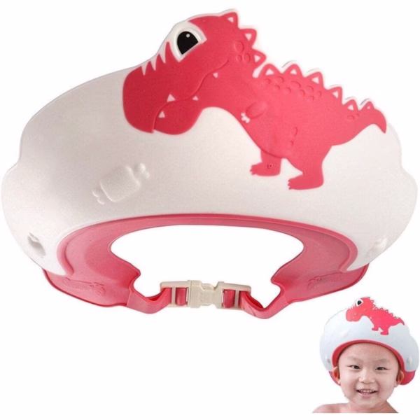 Viziera de Protectie Baie Pentru Copii, Fippy, Model Dinozaur, Dimensiune ajustabila, Durabil, Usor de curatat, Impotriva Samponului, pentru Ochi si Urechi, TPE+PP, 22x21 cm, Rosu - imagine 5