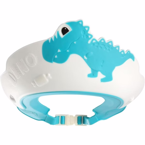 Viziera de Protectie Baie Pentru Copii, Fippy, Model Dinozaur, Dimensiune ajustabila, Durabil, Usor de curatat, Impotriva Samponului, pentru Ochi si Urechi, TPE+PP, 22x21 cm, Albastru - imagine 1
