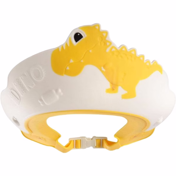 Viziera de Protectie Baie Pentru Copii, Fippy, Model Dinozaur, Dimensiune ajustabila, Durabil, Usor de curatat, Impotriva Samponului, pentru Ochi si Urechi, TPE+PP, 22x21 cm, Galben - imagine 1