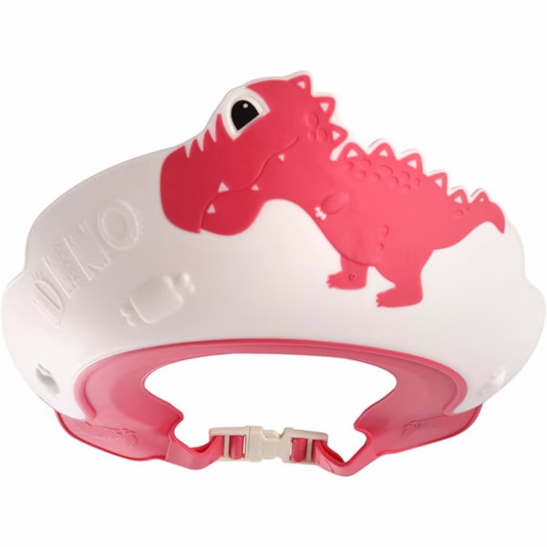 Viziera de Protectie Baie Pentru Copii, Fippy, Model Dinozaur, Dimensiune ajustabila, Durabil, Usor de curatat, Impotriva Samponului, pentru Ochi si Urechi, TPE+PP, 22x21 cm, Rosu - imagine 1