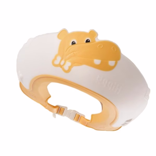 Viziera de Protectie Baie Pentru Copii, Fippy, Model Hipopotam, Dimensiune ajustabila, Durabil, Usor de curatat, Impotriva Samponului, pentru Ochi si Urechi, TPE+PP, 22x21 cm, Galben - imagine 1