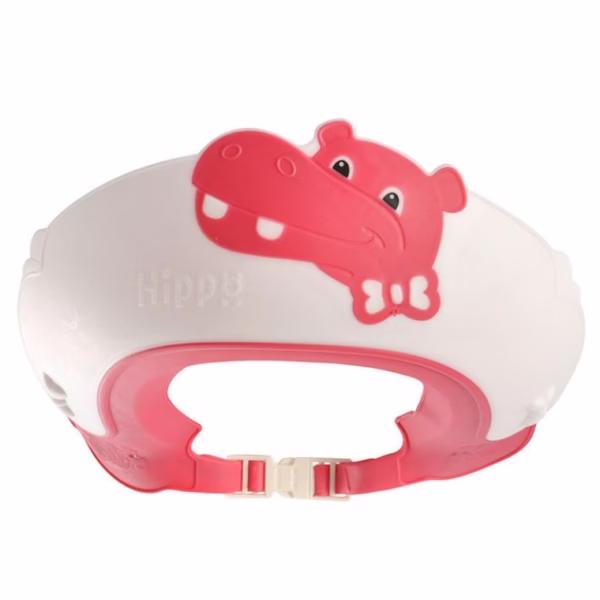 Viziera de Protectie Baie Pentru Copii, Fippy, Model Hipopotam, Dimensiune ajustabila, Durabil, Usor de curatat, Impotriva Samponului, pentru Ochi si Urechi, TPE+PP, 22x21 cm, Rosu - imagine 1