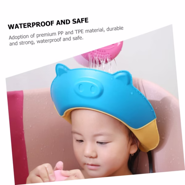 Viziera de Protectie Baie Pentru Copii, Fippy, Model Purcelus, Dimensiune ajustabila, Durabil, Usor de curatat, Impotriva Samponului, pentru Ochi si Urechi, TPE+PP, 23x23 cm, Albastru - imagine 5