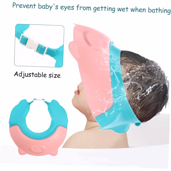 Viziera de Protectie Baie Pentru Copii, Fippy, Model Purcelus, Dimensiune ajustabila, Durabil, Usor de curatat, Impotriva Samponului, pentru Ochi si Urechi, TPE+PP, 23x23 cm, Roz - imagine 3